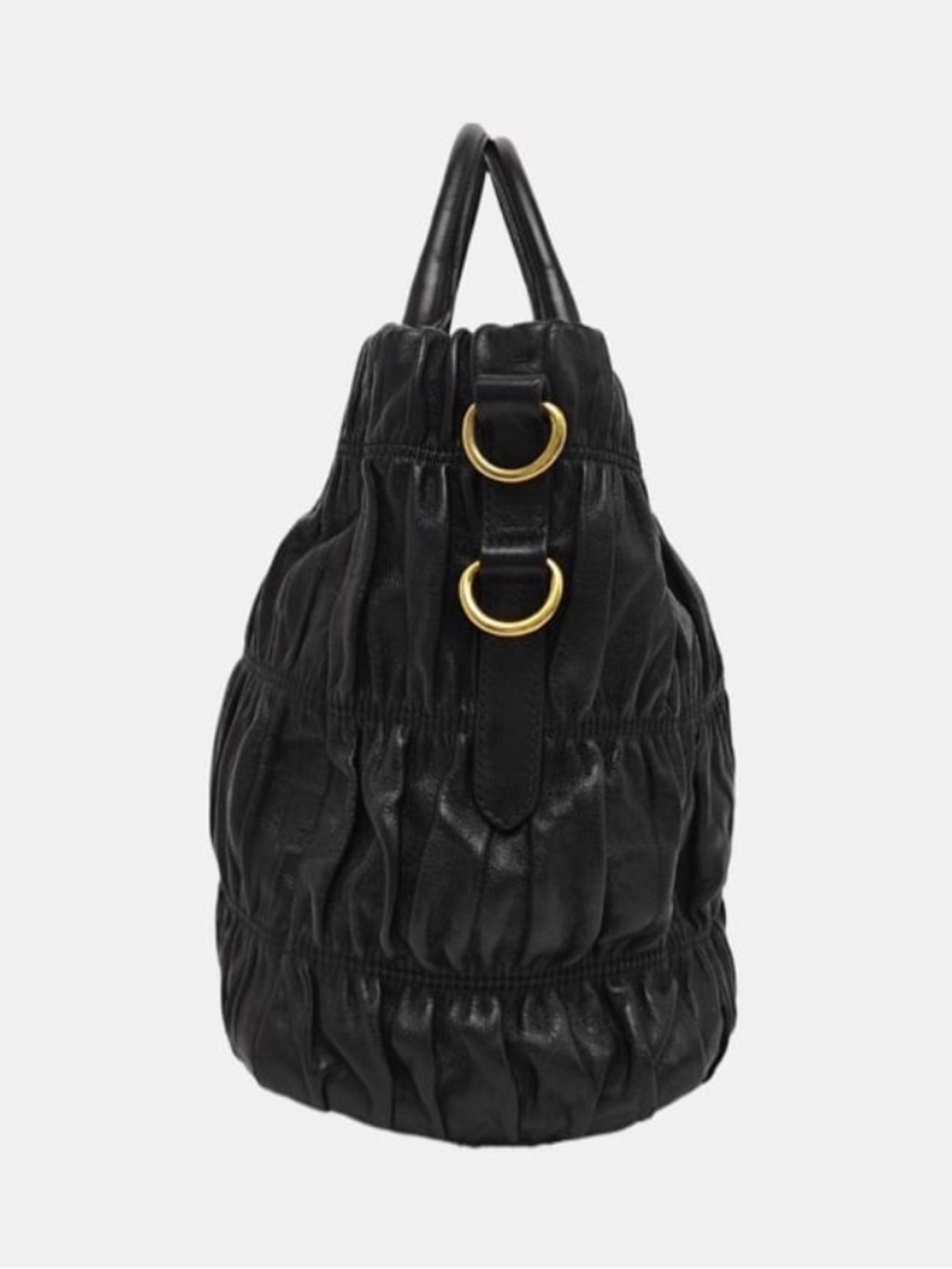 Prada⭐️Black Ruched Leather Tote with Gold-Tone Hardware. Vintage! - Picture 4 of 9